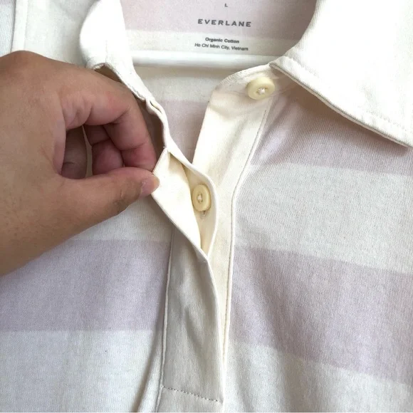Everlane Purple / White Stripe Organic Cotton Long Sleeve Rugby Polo Size Large - Picture 5 of 10